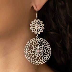 Silver and Pink Mandala Filigree Earrings